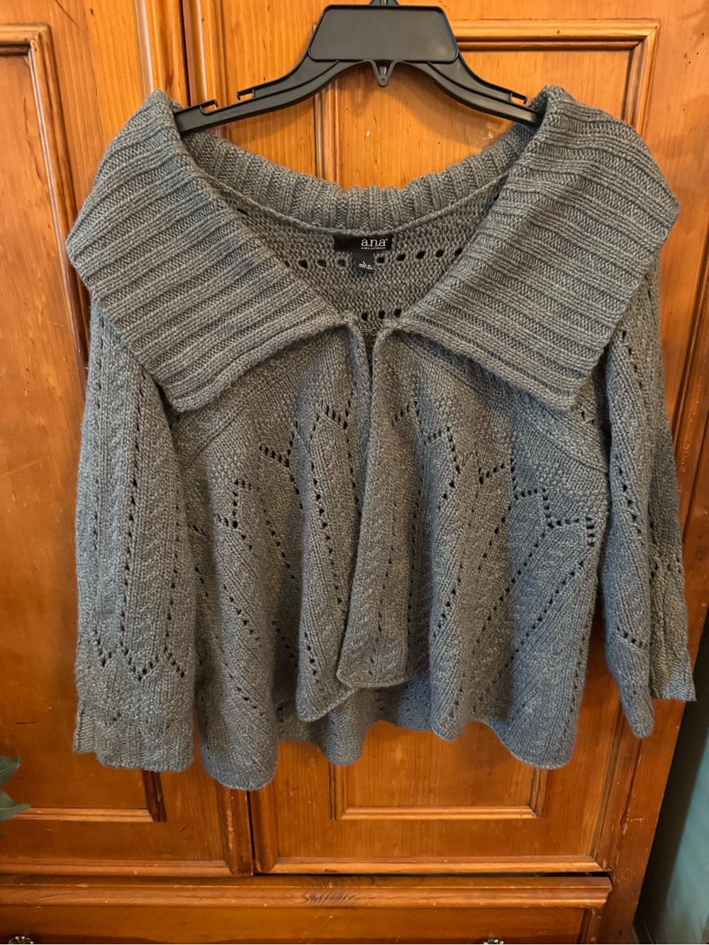 a.n.a Heather Gray Open Knit Foldover Collar Cardigan